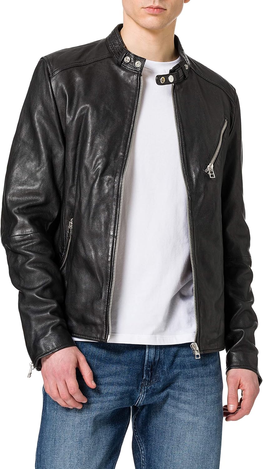Goosecraft Men's Gc Belfast Biker Leather Jacket: Amazon.co.uk: Clothing