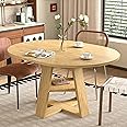 43.3in-59in Extendable Round Dining Table for 4-8,Modern Kitchen Oval Dining Table with Removable Leaves Space Saving,Wood Base with Storage Shelf for Kitchen Living Room (Wood Color)