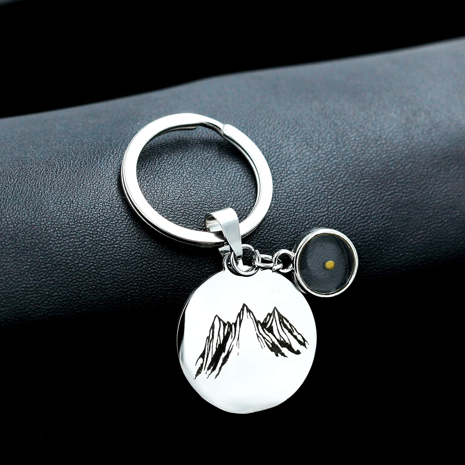 Stainless Steel Mountain Disc Keychain with Real Mustard Seed in Round Pendant ZY015, Round-white - Image 5