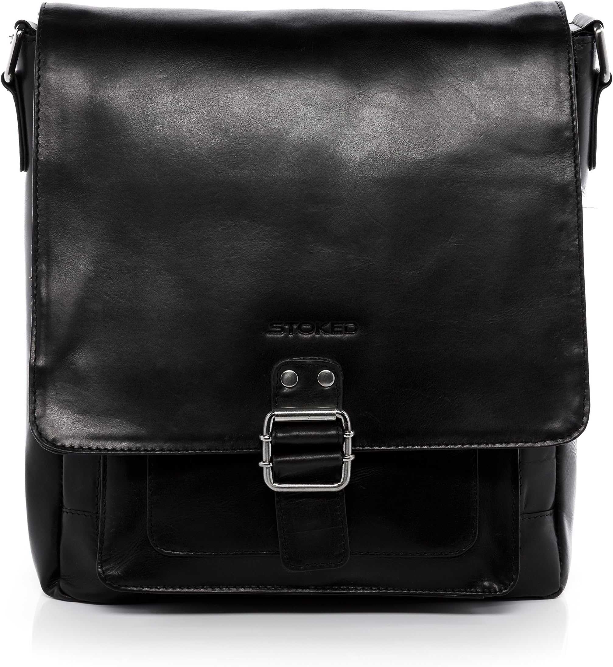STOKED Messenger Bag Nathan Large Shoulder Courier Bag Real Leather iPad inch Laptop Cross-Body Bag Leather Bag Men´s Bag Black