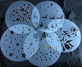 ROYAL HOUSEWARE Torten Schablonen Tatoo Kuchen Dekoration 5er Set Geburtstag Happy Bithday Frühling Blumen Herzen Muster Sterne Weihnachten Verzierung