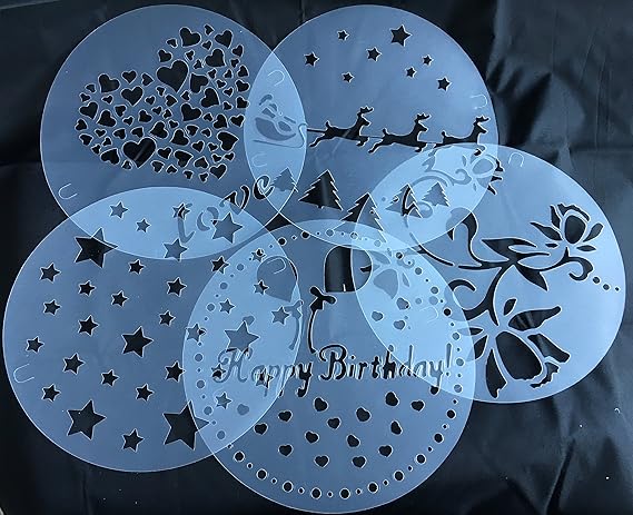 Torten Schablonen Tatoo Kuchen Dekoration 5er Set Geburtstag Happy Bithday Frühling Blumen Herzen Muster Sterne Weihnachten V
