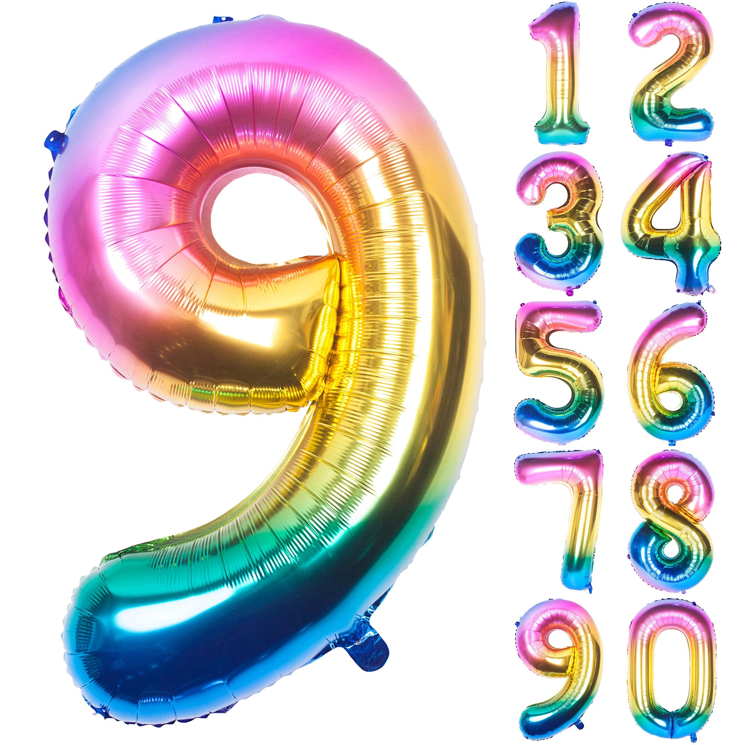 CHANGZHONG 40 Inch Giant Helium Foil Number 0 to 9 Rainbow Balloon Birthday Wedding Party Digital Decorations Number 9