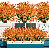 AGIRL 24 Bundles Artificial Fall Flowers Outdoor Indoor Decoration,Fake Plastic Flowers,Faux Mums Plant for Thanksgiving Fall Decor,for Hanging Outside Garden Front Door Porch Patio Window Box
