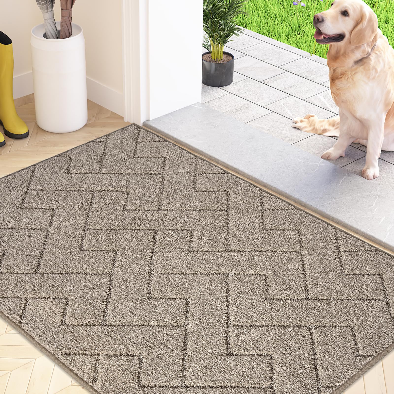 FCSDETAIL Dirt Trapper Indoor Door Mat 60 x 90 cm, Machine Washable Entrance Rug, Super Absorbent Dog Doormat, Non-slip Inside Floor Mat for Entryway, Muddy Shoes & Paws