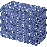 Mordimy 100% Cotton Terry Cloth Kitchen Towels, Super Soft and Absorbent Dish Towels for Drying, Checkered Designed Hand Towels, 16 x 26 Inches, 4 Pack, Navy Blue