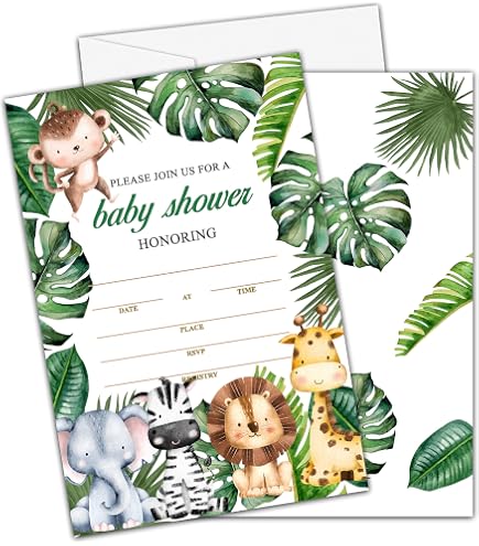 Inkdotpot Set di 30 Biglietti Animali della Giungla Baby Shower Inviti-Pannolino Lotteria E Schede di Richiesta Libro Genere Neutro Invita È Un Ragazzo È Una Ragazza