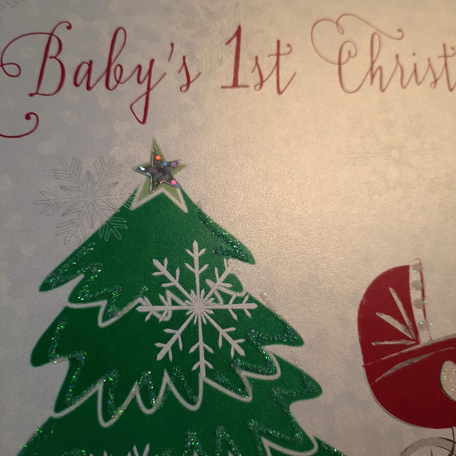 White Cotton Cards Baby's First Handmade Christmas Card (Tree & Pram Code cb40), 16cm x 16cm - Image 3