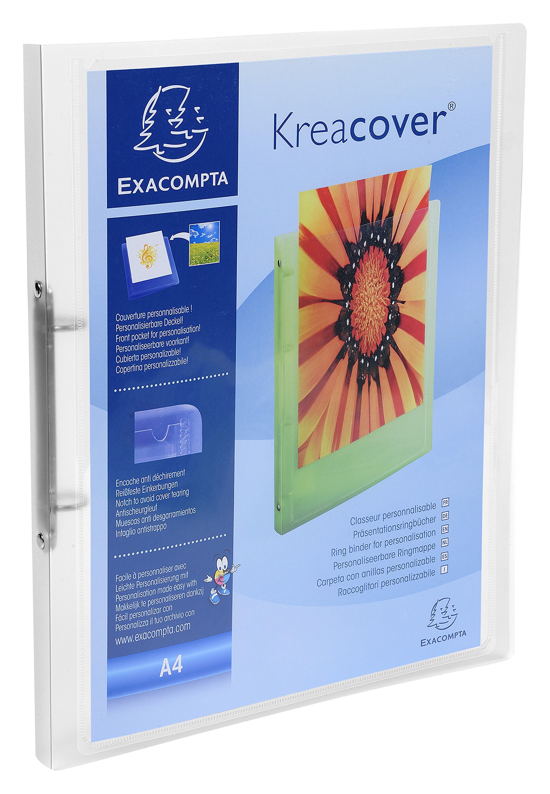 Exacompta - ref. 54960E - Set of 5 customizable flexible PP binders 1 pocket - 2 round rings, 15 mm diameter - External dimensions: 32 x 25 cm - A4 file format - Colour: colorless