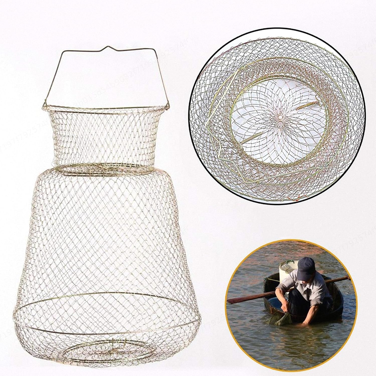 Leililia Portable Fishing Pot Trap Net Steel Wire Crab Crawdad Cage Fish Basket