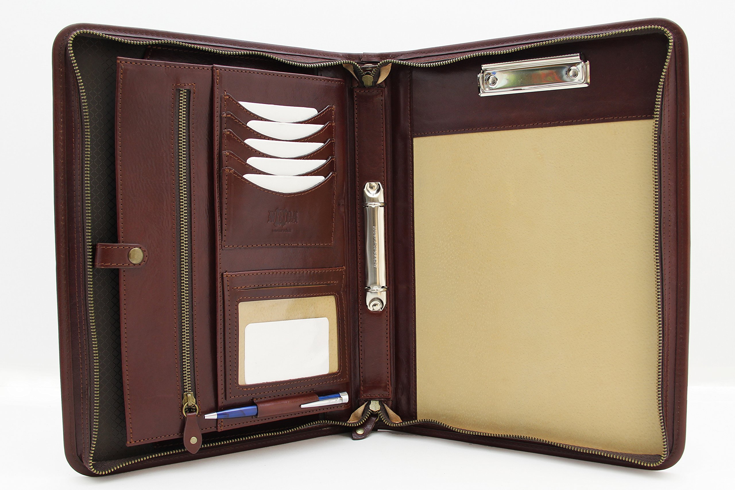 Leather Padfolio 2 Ring Binder, Professional Portfolio a4, Document Holder, Brown Conference Folder