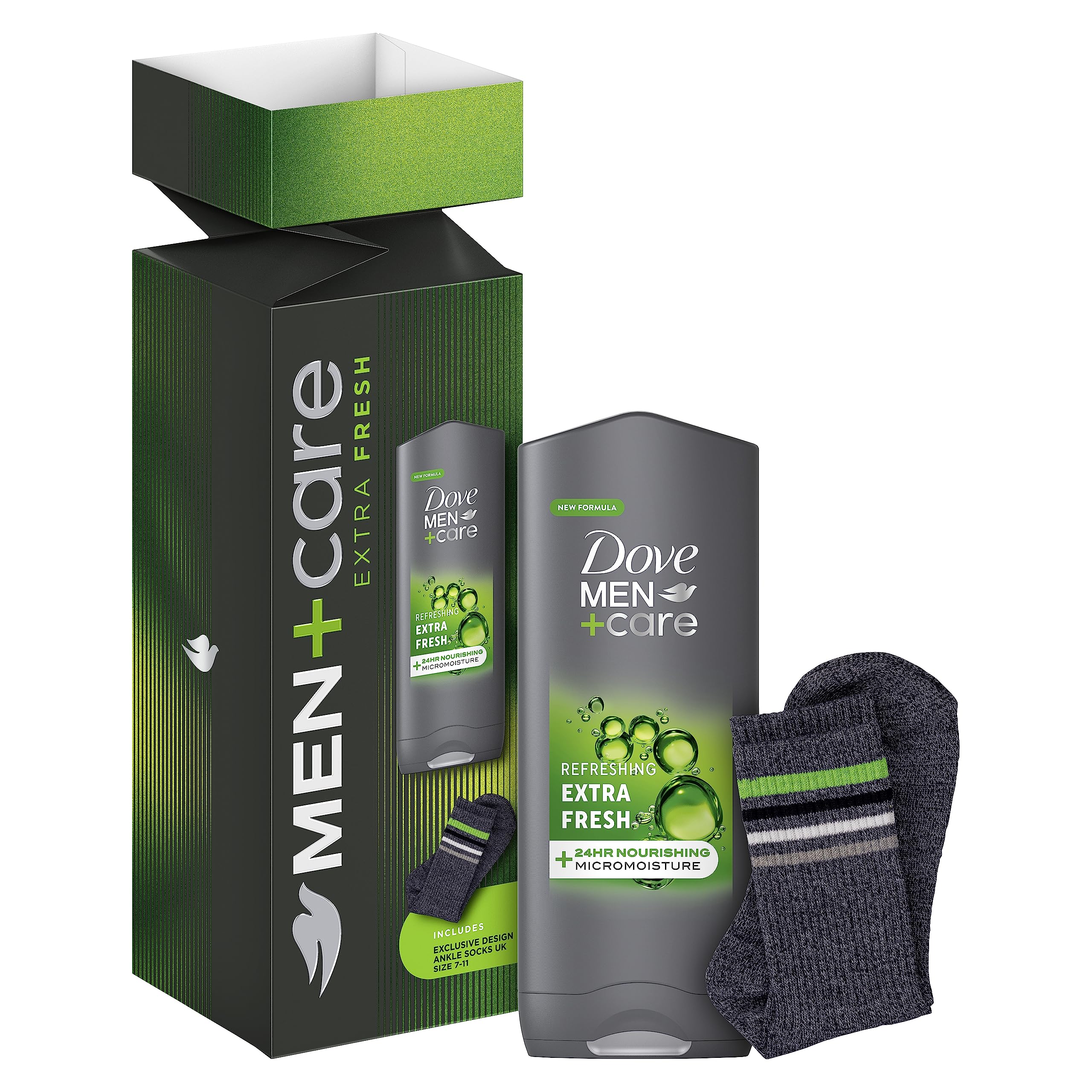 DOVE MEN + CARE Extra Fresh Body Wash & Socks Gift Set 3-in-1 hair, face & body wash and socks in a stylish box perfect gifts for him 1 piece