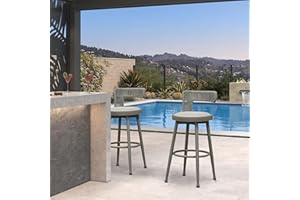 PURPLE LEAF Outdoor Swivel Bar Height Stools Set of 2 Metal Modern Wicker Bar Chairs with Back Aluminum Woven Barstools with Cushions for Kitchen Balcony Garden Indoor Light Grey