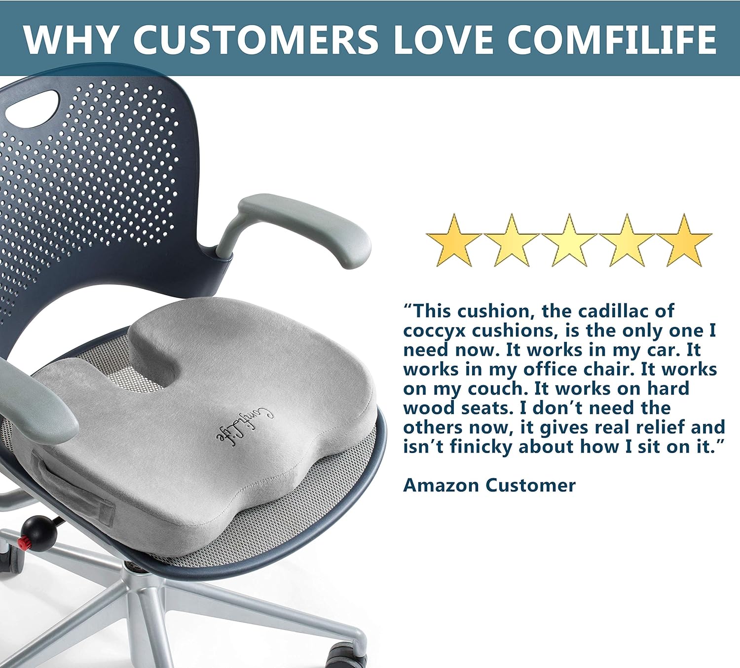 ComfiLife Gel Enhanced Seat Cushion - Non-Slip Orthopedic Gel & Memory Foam Coccyx Cushion for Tailbone Pain - Office Chair Car Seat Cushion - Sciatica & Back Pain Relief : Office Products