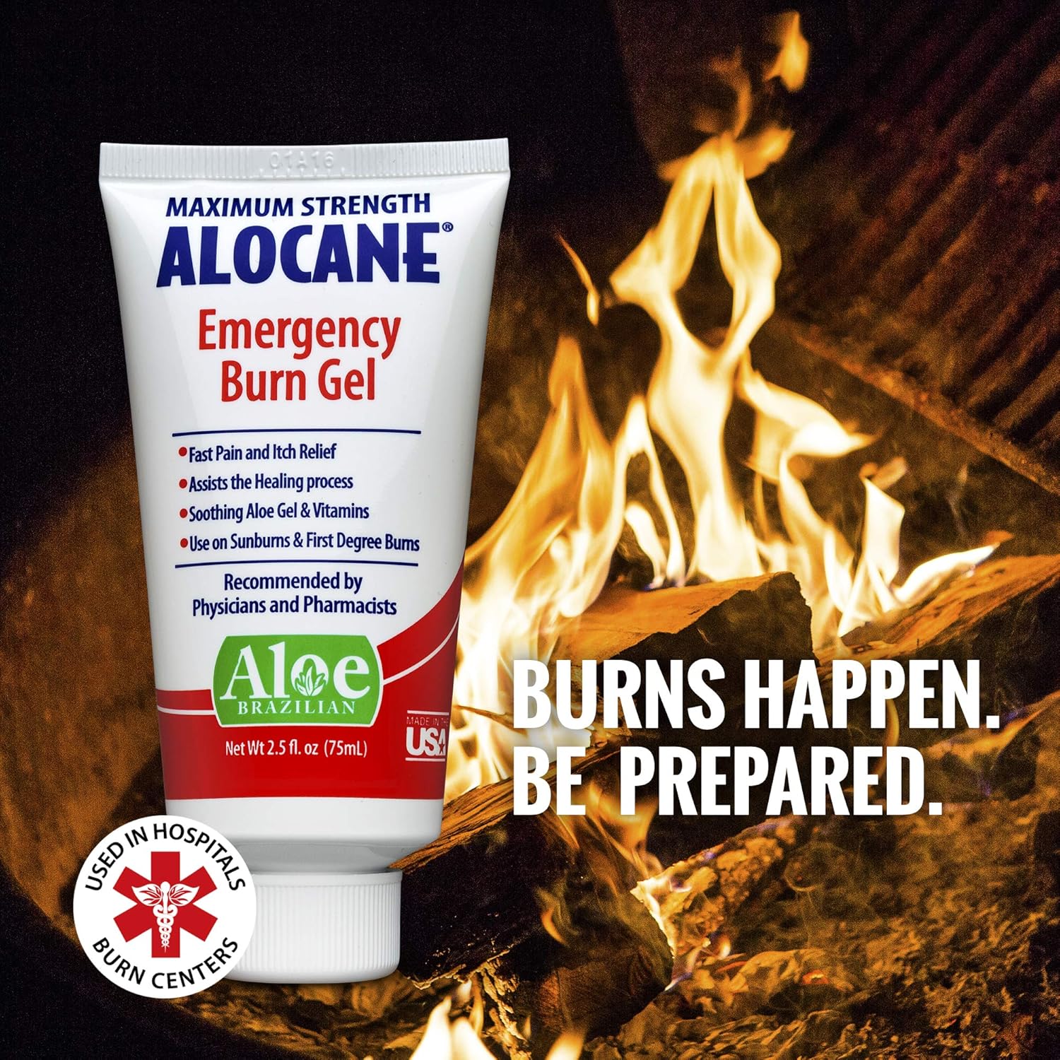 Alocane Emergency Burn Gel, 4% Lidocaine Maximum Strength Fast Pain and Itch Relief for Minor Burns, Sunburn, Kitchen, Radiation, Chemical, First Degree Burns, First Aid Treatment Burn Care 2.5 Fl Oz: Health & Personal Care