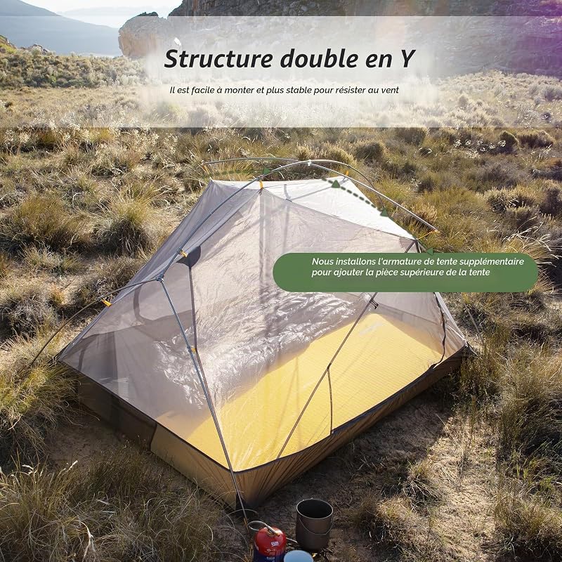 Mongar Tente de Camping Double Ultralégère en Silicone 210T pour 2 Personnes (210T Verde Foresta)