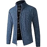 JYG Cardigan Sweaters for Men Full Zip Fleece Lined Up Stand Collar Slim Fit Knitted Sweater with 2 Front Pockets