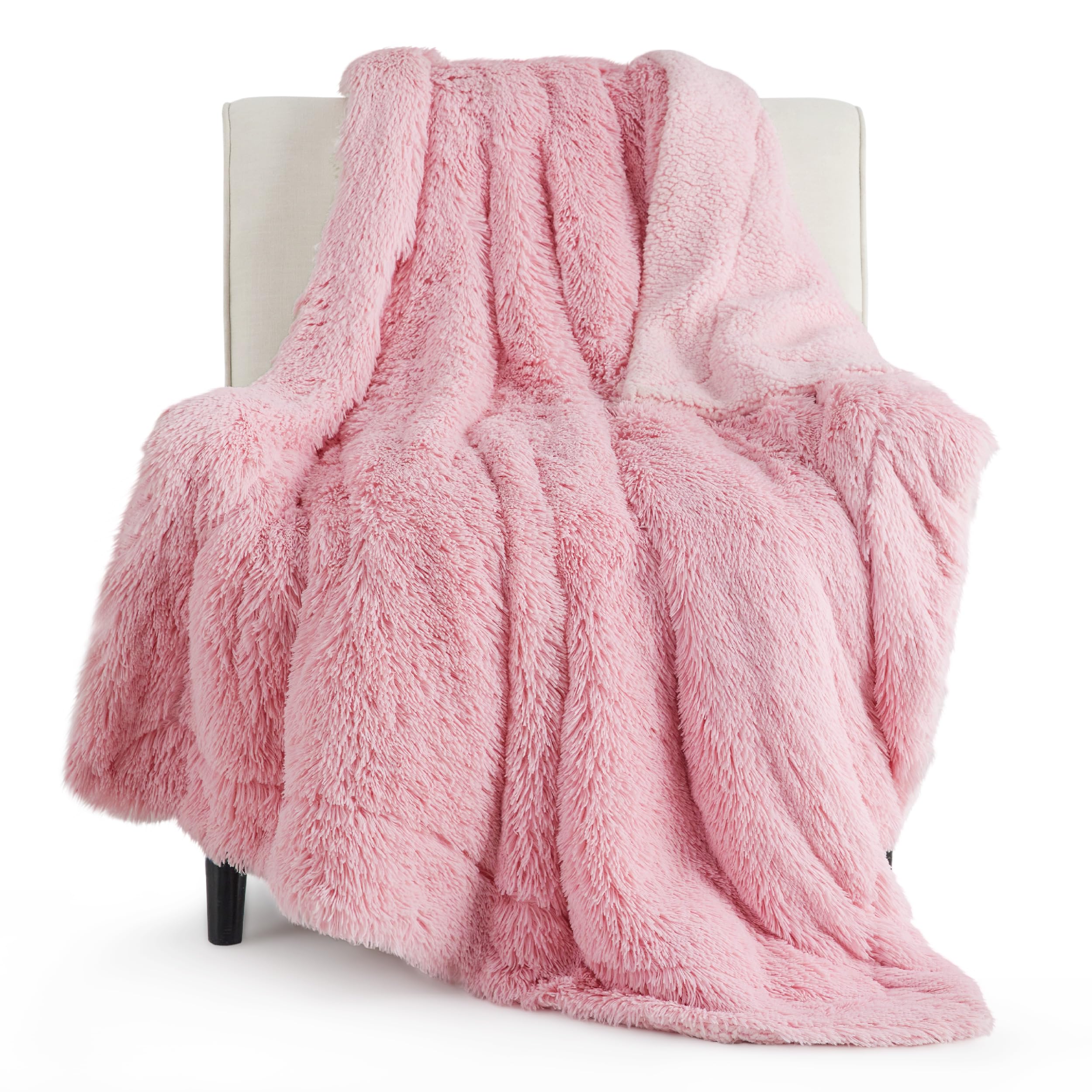 Bedsure Fluffy Pink Throw Blanket Gifts for Women, Girls, Soft Fleece Cozy Fuzzy Sherpa Plush Warm Minky Thick Faux Fur Throws for Couch, Bed, Pink Decor Spring Blanket Gifts for Her Kids, 50x60