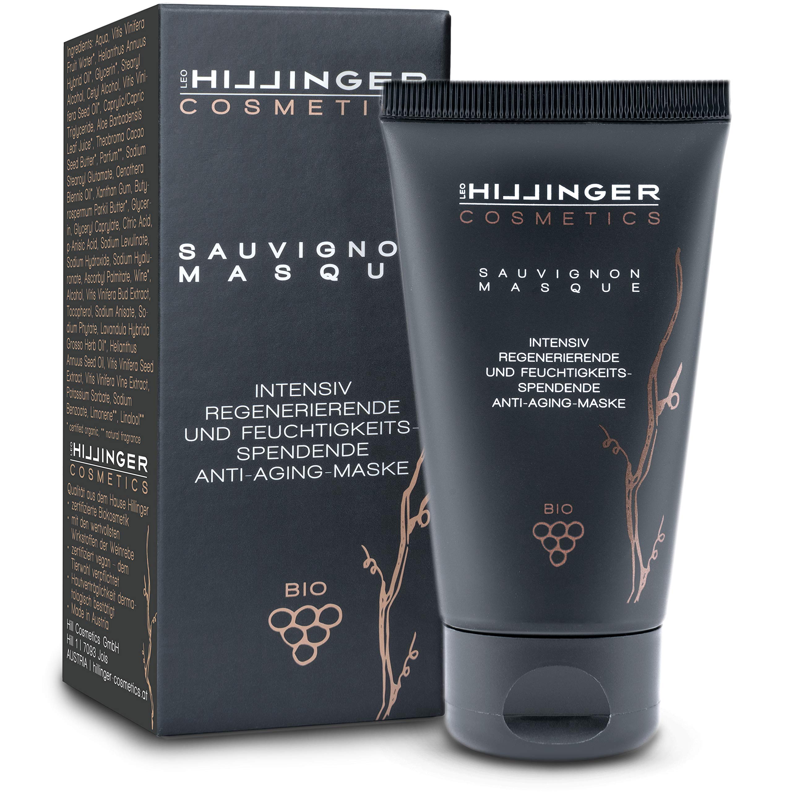 Hillingger Cosmetics Organic Sauvignon Face Mask Intensive Regenerating and Moisturising Anti-Ageing Mask Aloe Vera Tighten Skin for Men and Women 75 ml