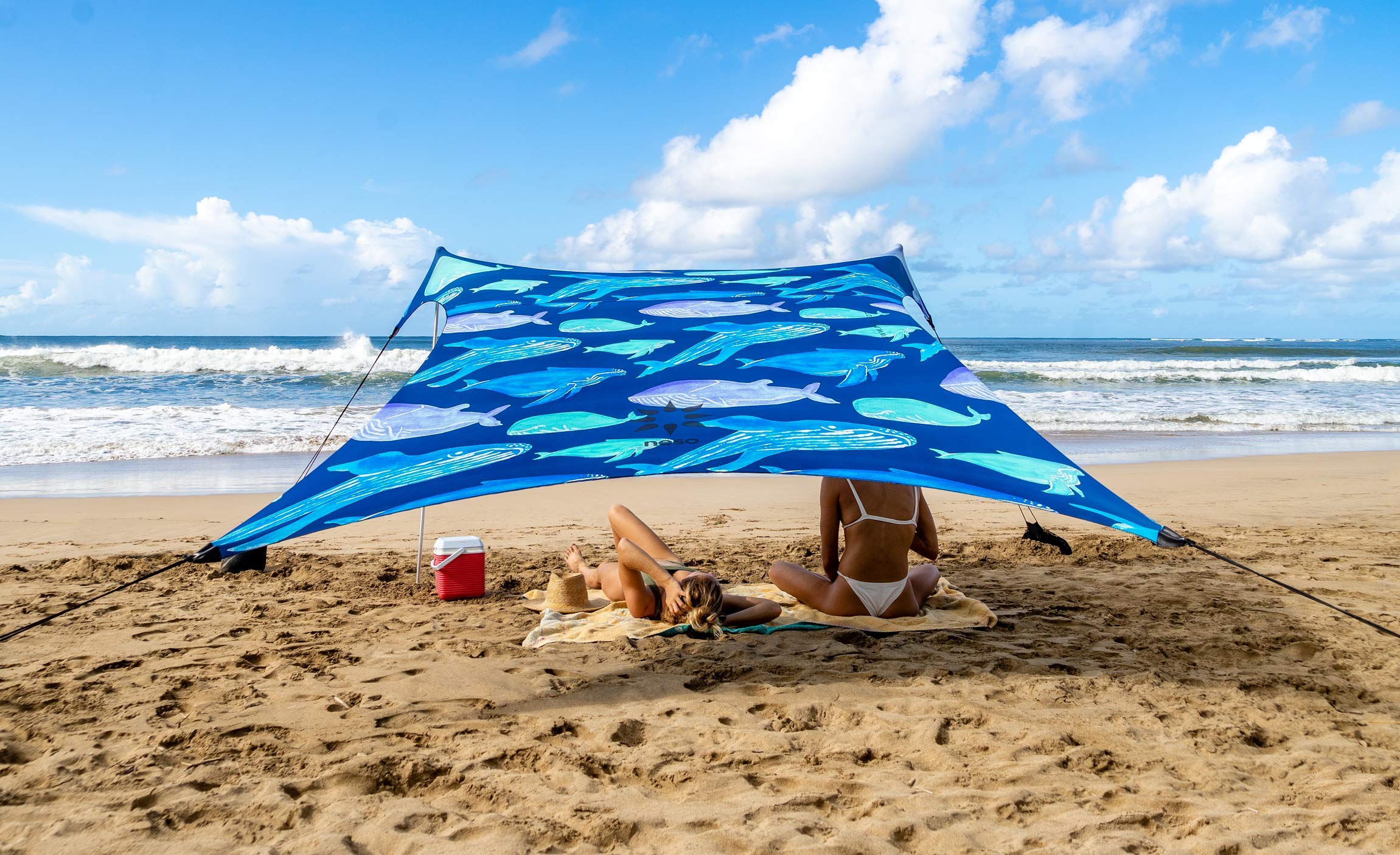 Neso Tents Beach Tent with Sand Anchor, Portable Canopy SunShade - 2.1m x 2.1m - Patented Reinforced Corners (Whales)