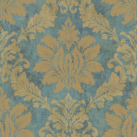 Amazon Mayflower壁紙glitterダマスクブルーグリーンゴールドクラシックvictorian 壁紙