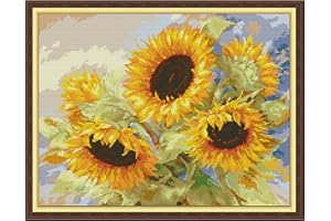 Svarog Stamped Cross Stitch Kits Beginners Full Range of Embroidery Patterns Starter Kits for Adult or Kids DIY Cross Stitches Needlepoint Kits 14CT-Sunflower 18.9x14.96 inch