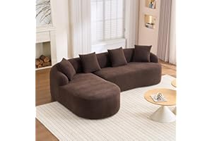 Olodumare Oversized Sectional Sofa with Chaise for Living Room, 99’’ Modern Luxury Chenille 4-Seater Extra Wide Seat L-Shape Curved Cloud Couch with 4 Throw Pillows, No Assembly Needed, Brown