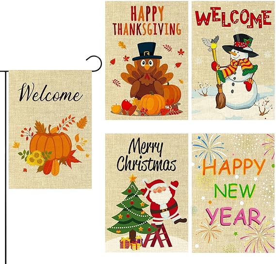 GROBRO7 5Pcs Seasonal Garden Flags Set Double Sided Print