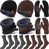 10 Pieces Winter Hat Beanie Scarf Touch Screen Gloves and Sock Set Slouchy Knit Skull Cap Beanies Fleece Lining Neck Warmer
