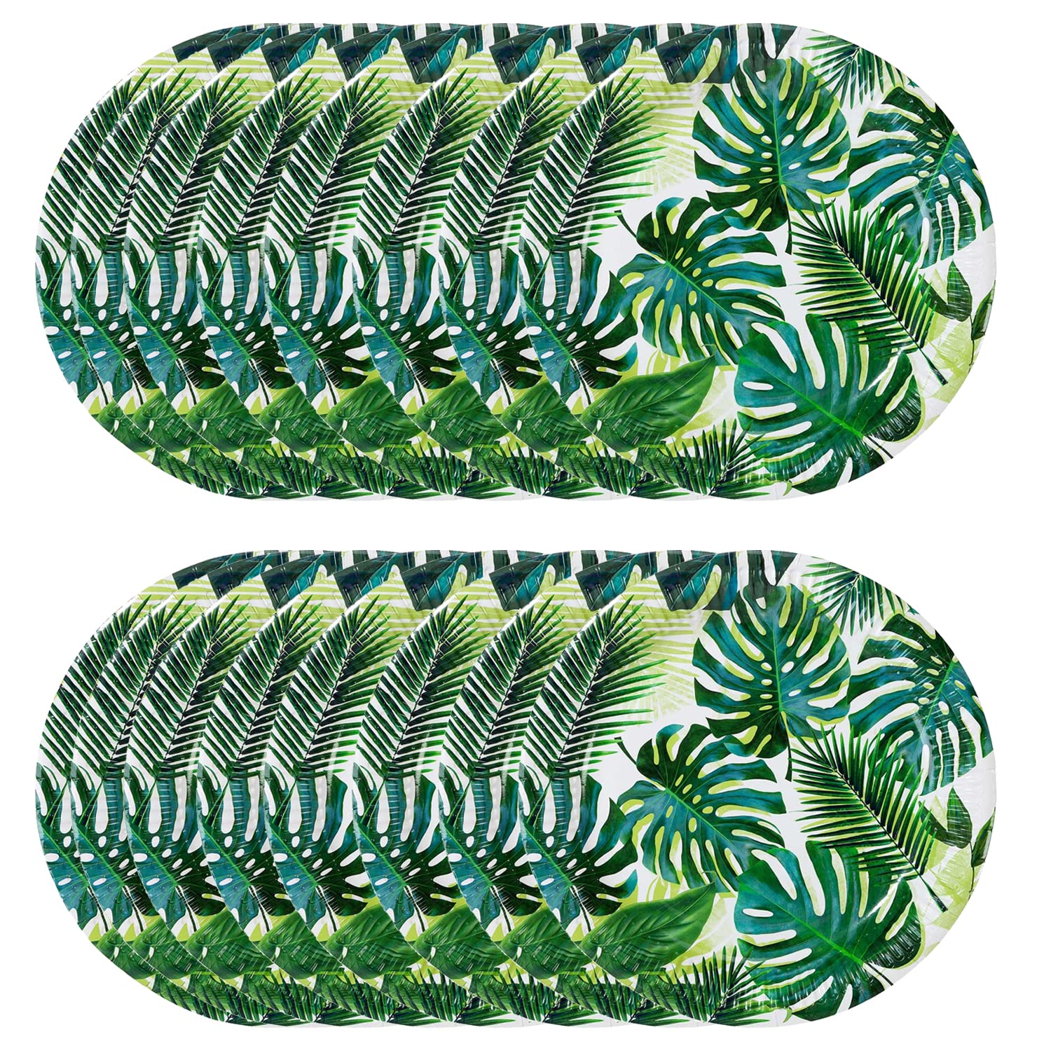 Talking Tables 24 x Green Tropical Palm Leaf Paper Plates (23cm)- Disposable Plates for Jungle BBQ Party, Hawaiian Luau Themed Events, Safari, Dinosaur & Summer Picnic