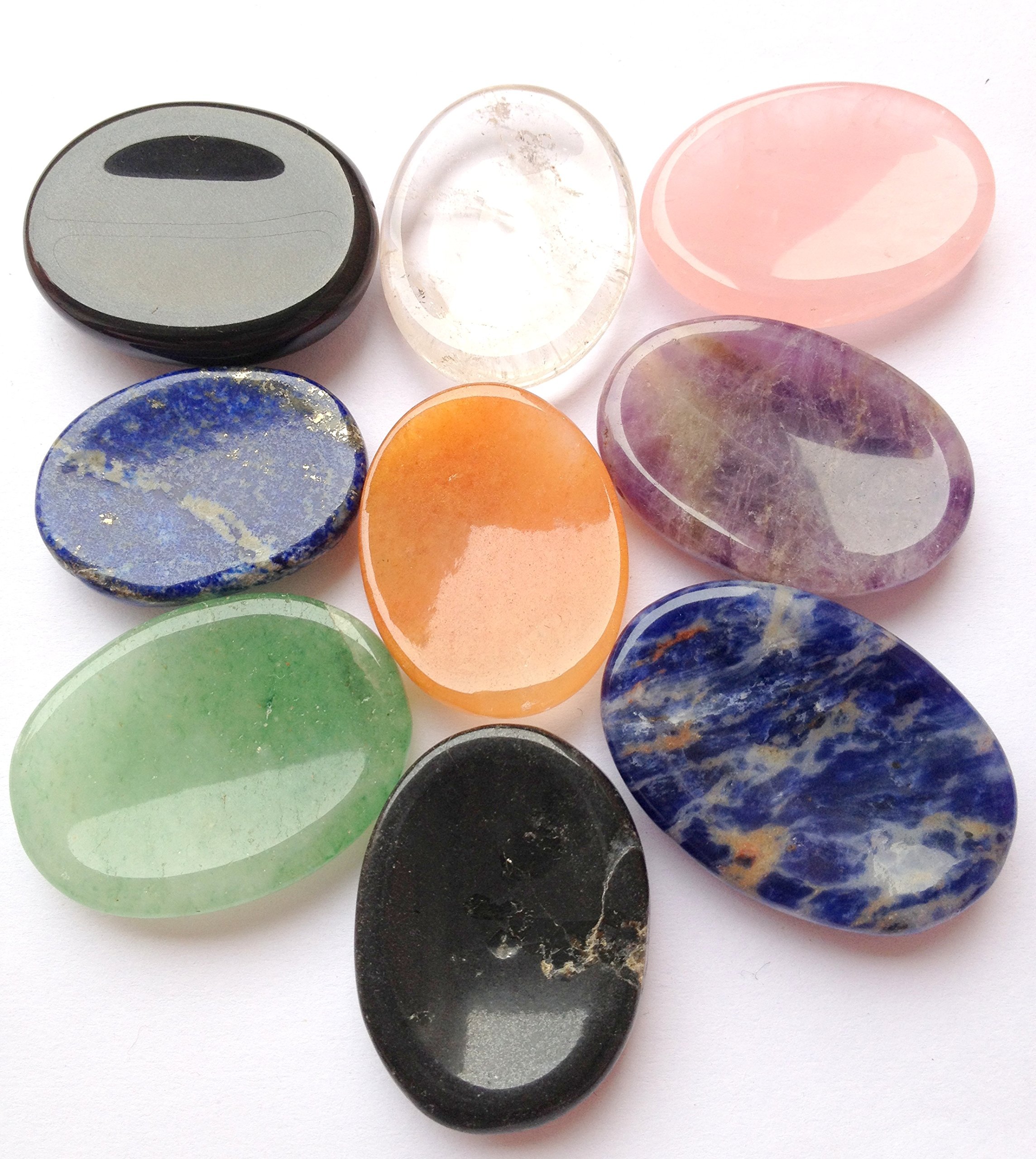 Beautiful Lot of Nine Gemstone Worry Stones Reiki Crystal Healing Wellness Men Women Gift Metaphysical Thumb Stone Powerful Meditation Concentration Spiritual Growth Protective Health Wealth