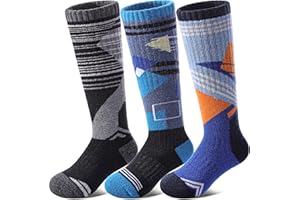 DOSKONI Kids Merino Wool Ski Socks Boys Girls Thermal Winter Warm Thick Cozy Socks for Skiing Snowboarding 3 Pairs