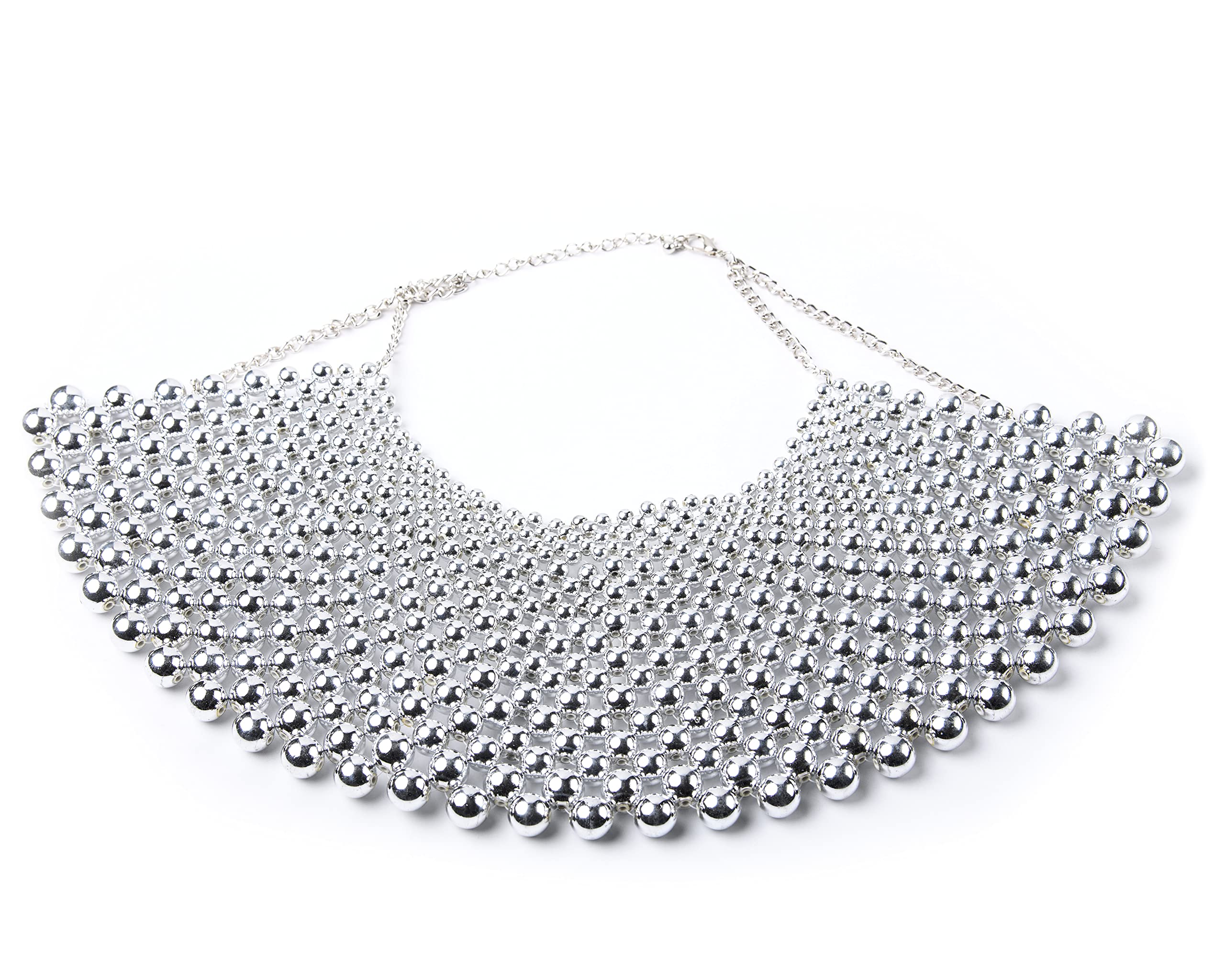 ruech Statement Choker Beaded Pearl Bib Collar Necklace Tribal Gold Silver Black Red (Silver)