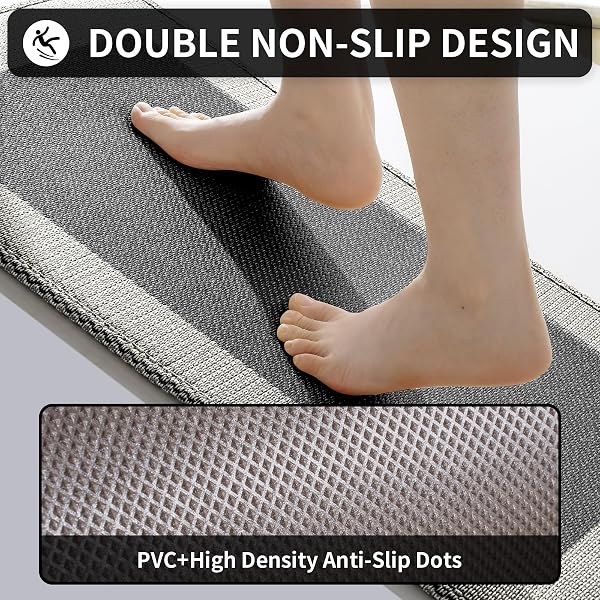 QICAIJIA KITCHEN MATS FOR FLOOR, SUPER ABSORBENT KITCHEN RUGS NON SLIP WASHABLE, SOFT BRAIDED KITCHEN RUNNER RUG, STANDING MAT KITCHEN SINK MAT, EASY TO CLEAN, BLACK 17X59