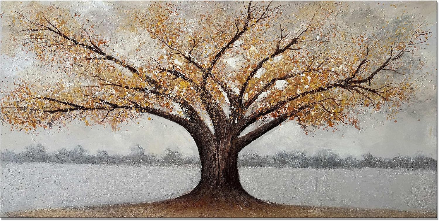 Paintings - Alenoss 3D Modern Oil Painting on Canvas 24x48, Large Abstract Textured Tree Paintings Canvas Wall Art Home Decorations Framed Wall Art Pictures for Bedroom Living Room Wall Decor