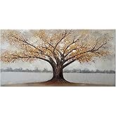 Alenoss 3D Modern Oil Painting on Canvas 24x48, Large Abstract Textured Tree Paintings Canvas Wall Art Home Decorations Frame