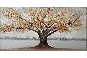 Alenoss 3D Modern Oil Painting on Canvas 24x48, Large Abstract Textured Tree Paintings Canvas Wall Art Home Decorations Framed Wall Art Pictures for Bedroom Living Room Wall Decor