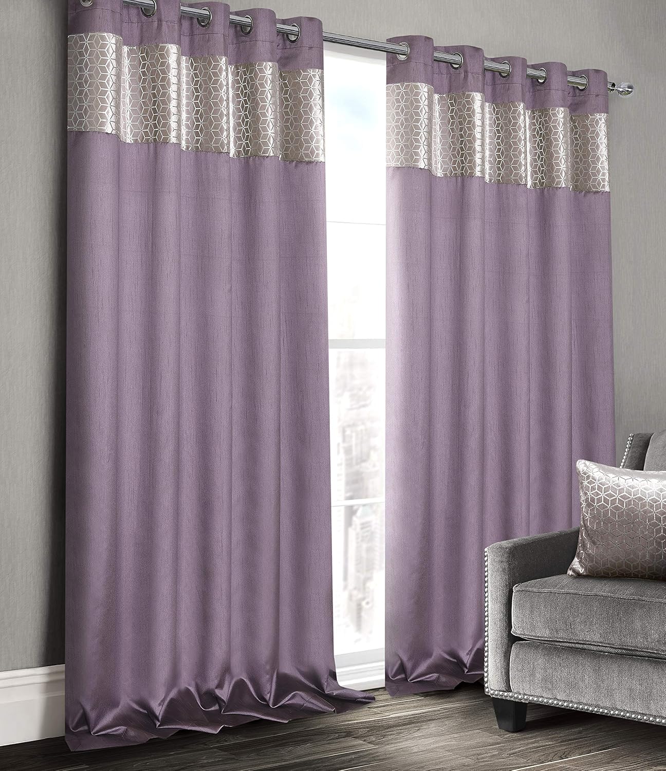 Intimates Velvet Bling Silver Pattern Ringtop/Eyelet Pair of Curtains