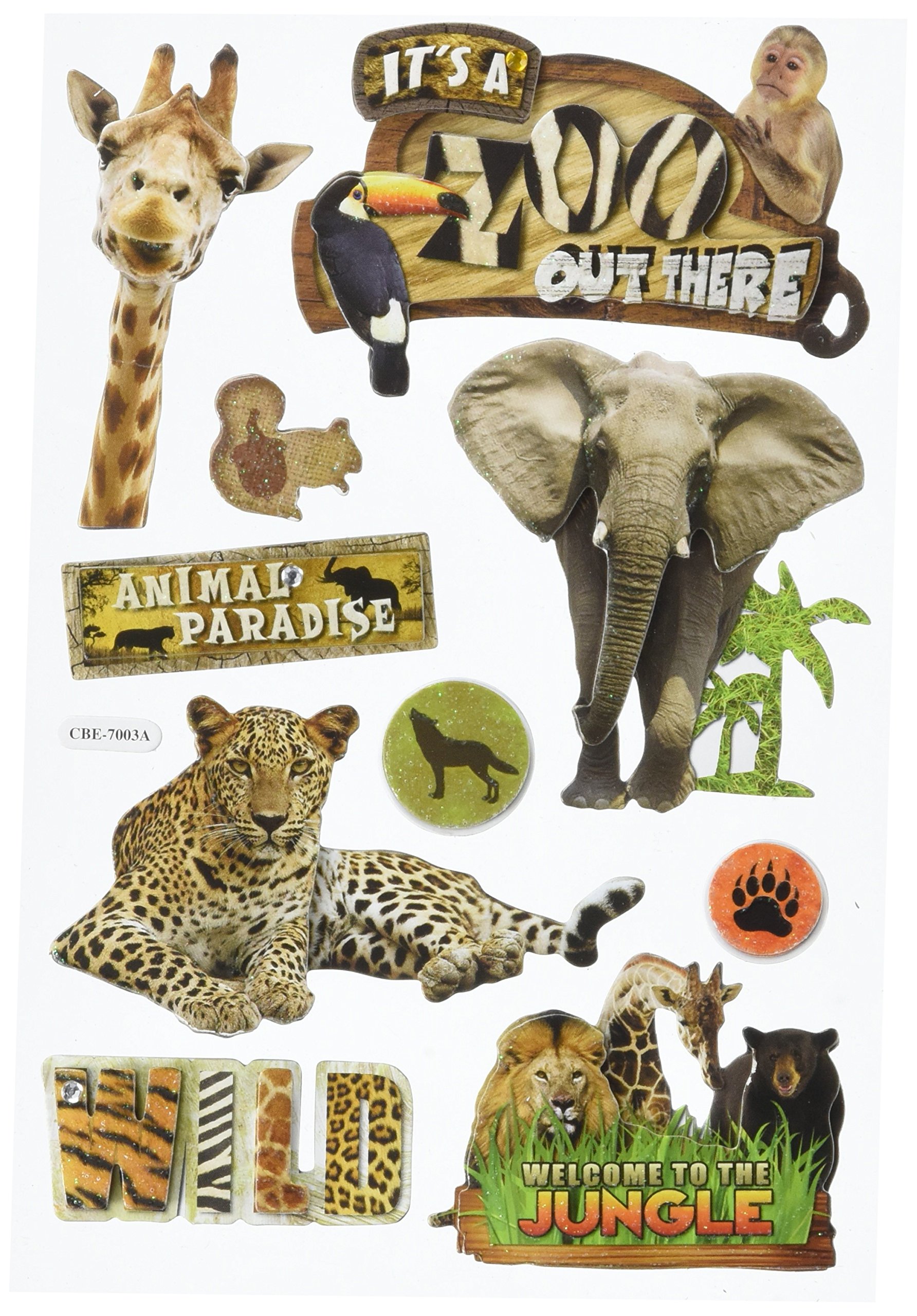 Multicraft Imports MultiCraft Chipboard Glitter Stickers-It's A Zoo Out There, Other, Multicoloured