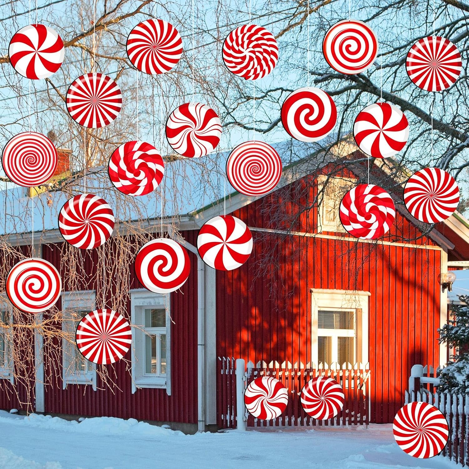 Yard Signs - Barydat 30 Pcs Large Christmas Candy Ornaments Xmas Plastic Peppermint Lollipop Decors Plastic Candy Cane Hanging Ornament Christmas Yard Decorations for Tree Indoor Outdoor House Yard Xmas Supplies