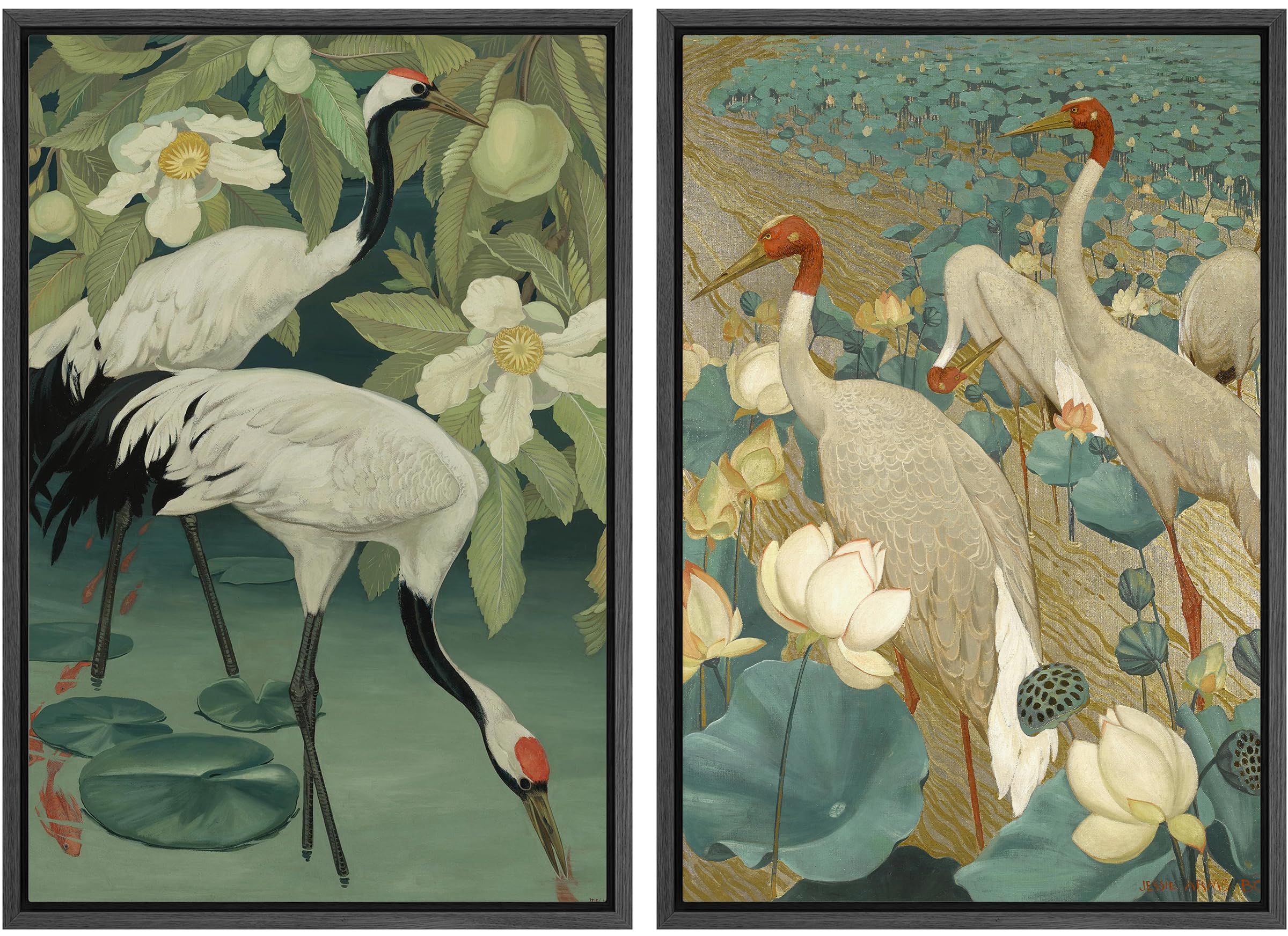 MUDECOR Framed Canvas Print Wall Art Elegant Cranes