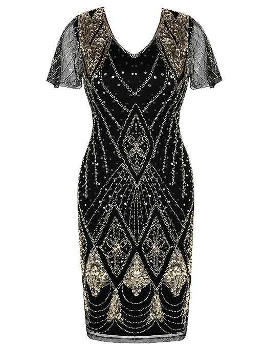 PrettyGuide Damen Charleston Kleid 20er Jahre Pailletten Gatsby Kleid Kurzarm