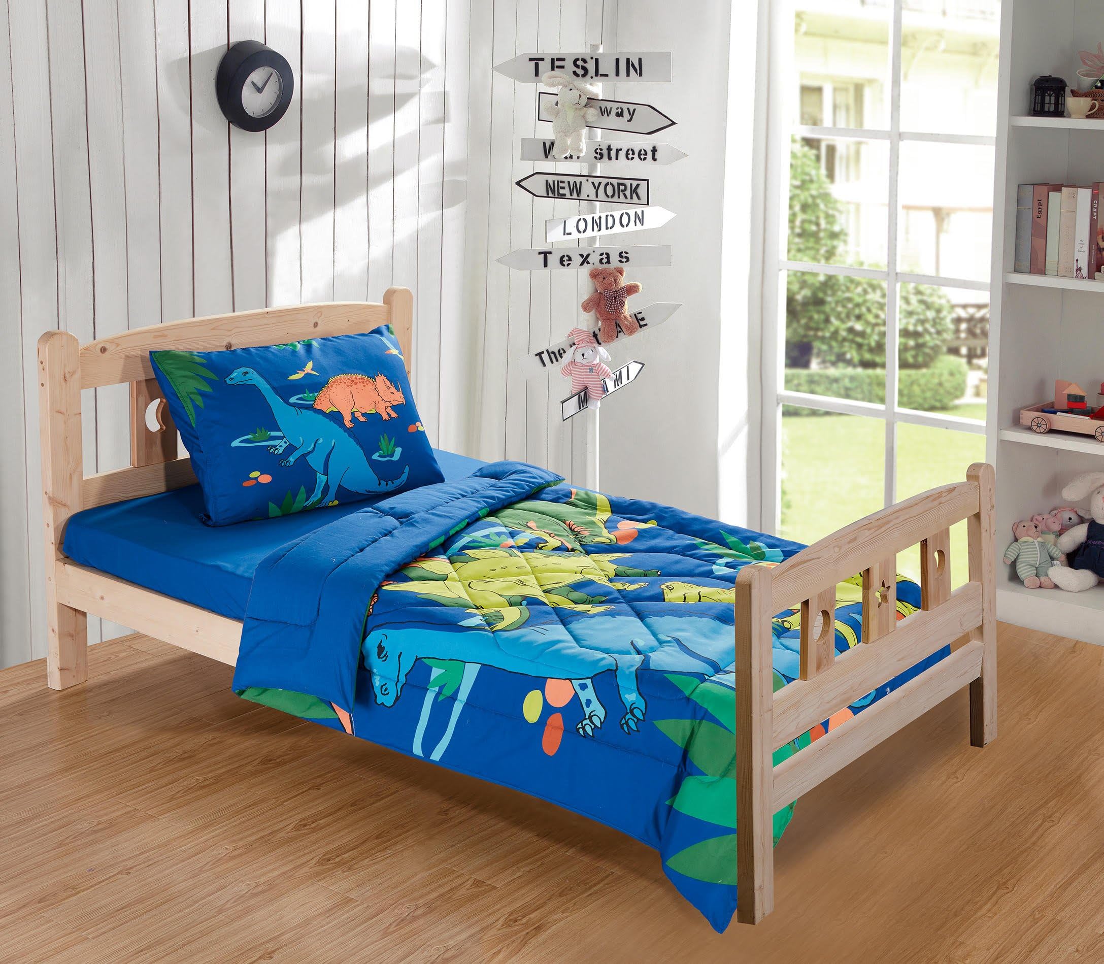 MK Collection Toddler Bed Comforter Set Dinosaurs Blue Green Orange Red White New # Dino White