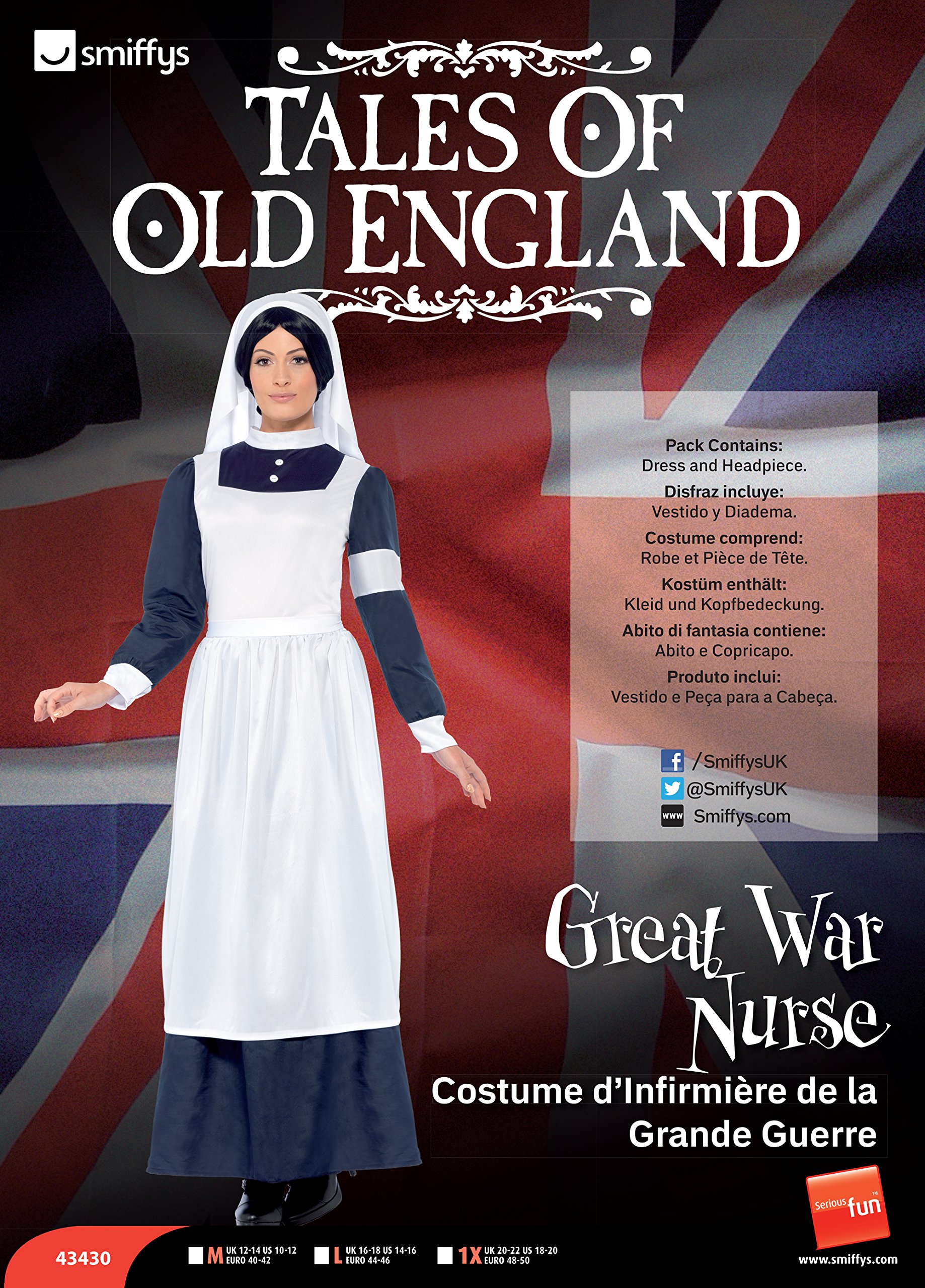 Smiffys Great War Nurse Costume, White, L - UK Size 16-18