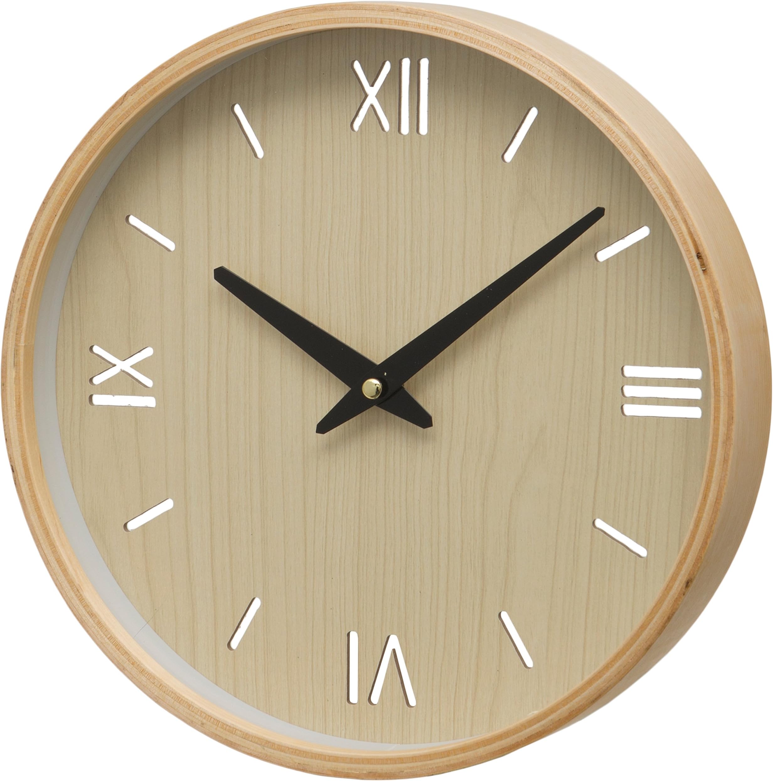 Unity Brora Wood Case Roman Numeral and Baton Dial Wall Clock, Cream, 26 x 26 x 3 cm