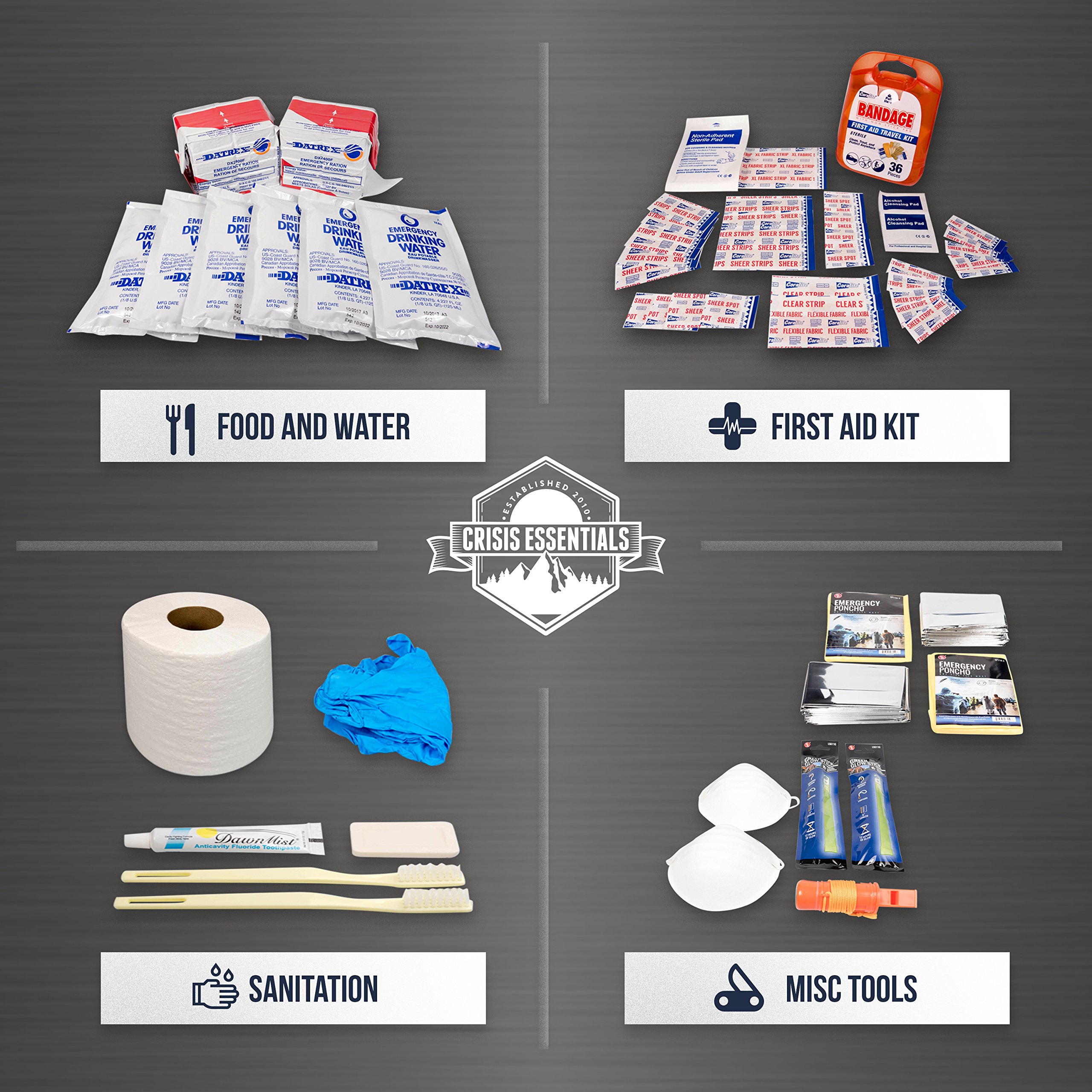 Crisis Essentials Emergency Survival Bag 2 Person Kit 72 Hour with First Aid Supplies for Family Prep and Disaster Preparedness