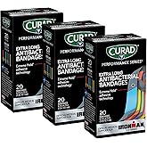CURAD Performance Series Antibacterial Bandages, Extreme Hold Adhesive Technology, Extra Long Flexible Fabric Bandages for Cuts, Scrapes, & Burns, Assorted Colors, 0.75 x 4.75 inches, 20 Count