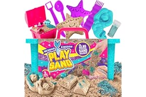 GirlZone Mermaid Sensory Sand Kit, 2lbs Moldable Play Sand for Kids Aged 3+, Magic Sand with Gems, Tools & Portable Treasure Chest, Kids Toys for Playdates, Party Games & Gifting