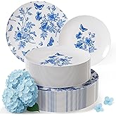 Trendables Disposable Plates For Party Supplies | Blue Floral Plastic Plates For Wedding 40 Pcs - 20 X 8 & 20 X 10 Dinner Plate Sets | Floral Plate Set Disposable Plastic Dinnerware Sets