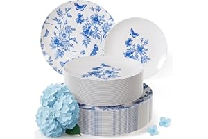 Trendables Disposable Plates for Party Supplies | Blue Floral Plastic Plates for Wedding 40 Pcs - 20 X 8 & 20 X 10 Dinner Pla
